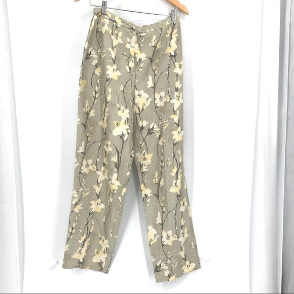 Adrianna Papell Floral Print Beaded Yellow and Green Silk evening wear pants - Picture 1 of 9